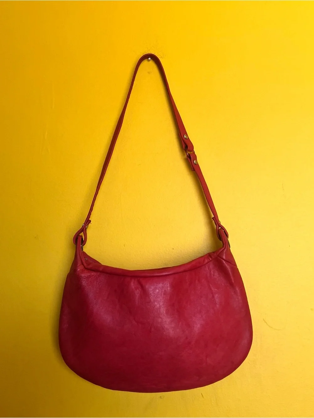 Vintage MARGOLM Red Leather Hobo Shoulder Bag
